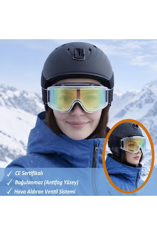Kayak Gözlüğü Aynasız Gökkuşağı Ventilli Güneş Kar Koruyucu Gözlük Uv Korumalı Snowboard Glasses Gözlük Çok Renkli