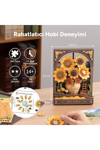 Rowood Th002 Ayçiçeği Golden Sunflower Dıy Minyatür Maket Model Seti Ahşap 3d Wooden Puzzle 3d Model Kit Detaylı Dekoratif Hobi Seti Ahşap Maket