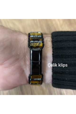 Kaplan Gözü & Hematit Doğaltaş Bileklik Kahverengi