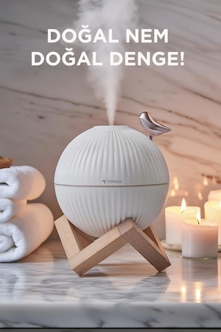 H13 Beyaz Minimalist Kuş Figürlü Ahşap Standlı Gece Lambalı Dekoratif Hava Nemlendiricisi (İthalatçı Garantili)