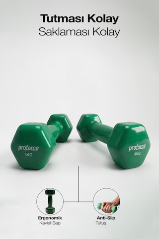 Proforce Vdb Dışı Vinil Kaplı Içi Çelik Döküm Ağırlık Dambıl Yeşil 4 KG