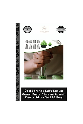 Özel Seri Kek Süsü Sunum Gereci Pasta Süsleme Aparatı Krema Sıkma Seti 10 Parç Çok Renkli