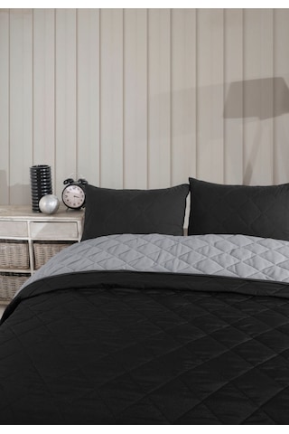 Siyah-gri Çift Kişilik Pike Çok Amaçlı Yatak Örtüsü Siyah - Gri