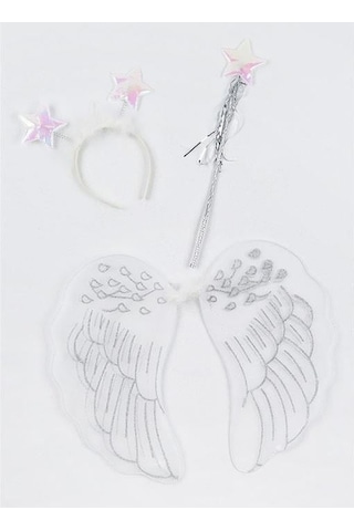 Parti Kostümü Melek Kanadı Beyaz Simli Taç-kanat-asa Set