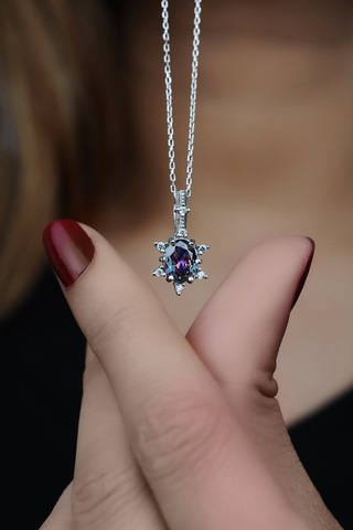 Encili Silver 925 Ayar Gümüş Mistik Topaz Taşlı Model Kadın Kolye