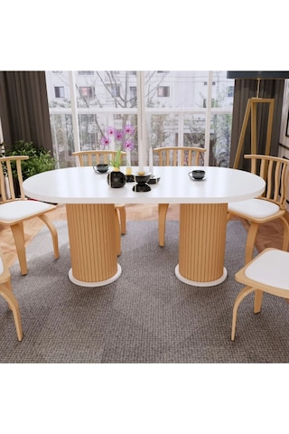 Ada 90x170 Oval Yemek Masası & Mutfak Masası & Salon Masası Masa Beyaz - Ceviz