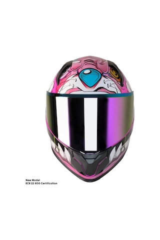 Mts 22.R06 Sertifikalı Güneş Vizörlü Fiber Kask Full Face Motorsiklet Kaskı Pembe
