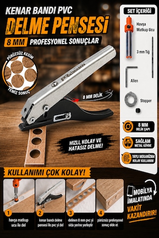 Kenar Bandı Pvc Ve Delme Pensesi 8 Mm Siyah Gri