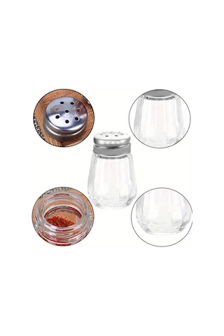 Yuvarlak Kapaklı Cam 2'li Tuzluk 20ml Mini Tek Kişilik Tuzluk-karabiberlik Seti Cam Gümüş Diğer