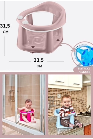 Flosoft Vakumlu Bebek Banyo & Mama Oturağı + Silicolife 2 Adet Silikon Mama Kaşığı Hediye Pembe