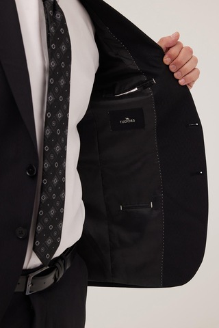 Tudors Erkek Slim Fit Mono Yaka Likralı Esnek Kumaş Siyah Takım Elbise-41301 Siyah