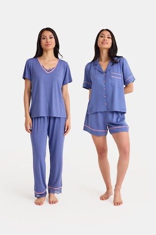 Dream Gri Mavi 4 Lü Viskon Pijama Takım Seti Mavi