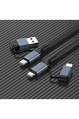 Go Des Gd-uc809 4in1 Pd Çoklu Usb-a + Type-c To Type-c + Lightning Şarj Kablosu 100w 120cm Siyah