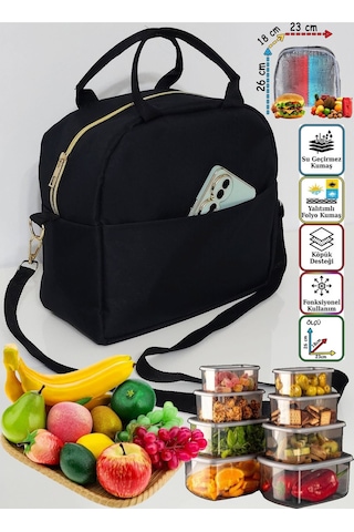 Sıcak, Soğuk Isı Yalıtımlı Termal Termoslu Yemek, Mama, Beslenme, Gıda Için Askılı Taşıma Çantası Bej - Siyah