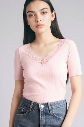 Defacto Slım Fıt Fitilli Kaşkorse Tişört G9665ax26sppn453 Pembe-pn453