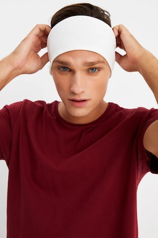 Erkek Pamuklu Penye Kaymaz Ultra Hafif Spor Geniş Saç Bandı Bandana - Tek Ebat / Beyaz Beyaz