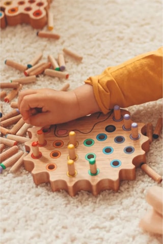 Montessori Ahşap Duyusal Eğiti Oyuncak Renk Eşleştirmeli Pim Takmalı Kirpi