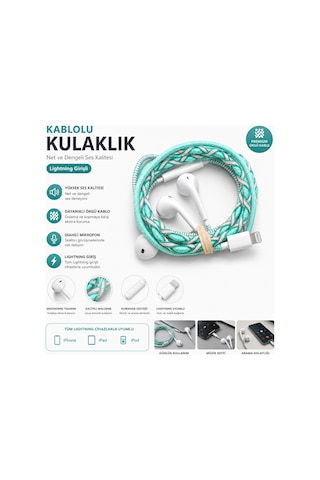 İp Örgü Desenli Kulaklık Apple İos Uyumlu Premium Kulaklık Yeşil-pembe Desenli İpli Kulaklık Apple iPhone Uyumlu 11-12-13-14 Pro Ve Max - Base Uyumlu Kablolu Kulaklık Lightning İp Örgülü Desenli İpli Kulaklık 2025 Pro Kulaklık