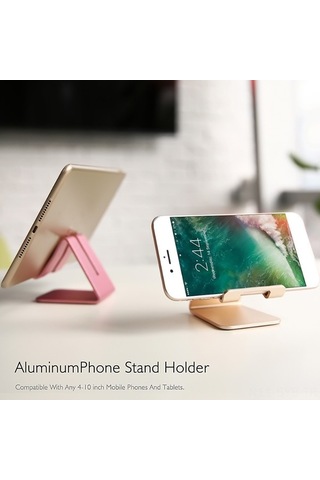 Sandwich Alüminyum Dikey Açı Ayarlı Telefon/tablet Standı, Kayma Engeli, Şarj Delikli, Ergonomik Gül Altını Stand