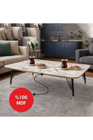 Mermer Desenli Mdf Orta Sehpa 90x60 Cm Metal Ayaklı Modern Salon Sehpası Mermer Desenli Mdf