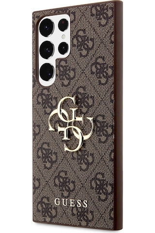 Galaxy Uyumlu S24 Ultra Kılıf Guess Lisanslı Pu Deri Yazı Ve 4g Metal Logolu Desenli Kapak Kahverengi
