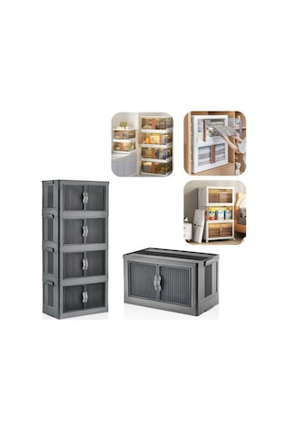 Piev Çok Amaçlı Kapaklı İstiflenebilir Organizer Dolap 4 Lü Antrasit