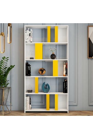 Variant Lima Çalışma Masası Ve Kitaplık Takımı - Beyaz / Sarı Beyaz