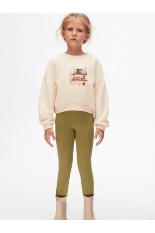 Nk Kids Kız Çocuk Kışlık Pamuklu Esnek Yüksek Bel Lycralı Tayt-14738 Haki