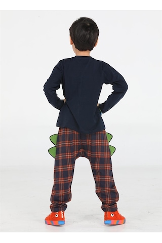 Casabony Ekose Muzip Dino Pantolon + T-shirt Takım-laci Desenli Lacivert