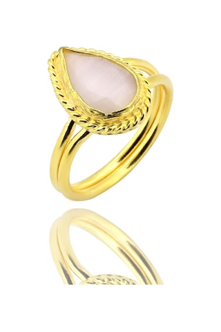 Beyisa Güneş Taşı Serisi Sarma Damla Kesim Beyaz Renkli Oniks 22 Ayar Altın Kaplama Kadın Set