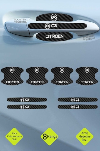 Karbon Desenli Citroen C3 Kapı İçi Kolları Çizilmelere Karşı Koruma Folyo Seti - Şık Dekoratif Tasarım