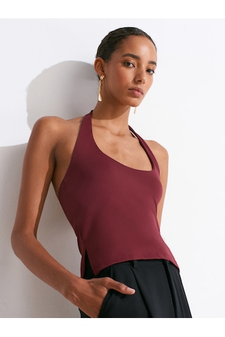 Dilvin 31753 Halter Yaka Top-bordo Bordo