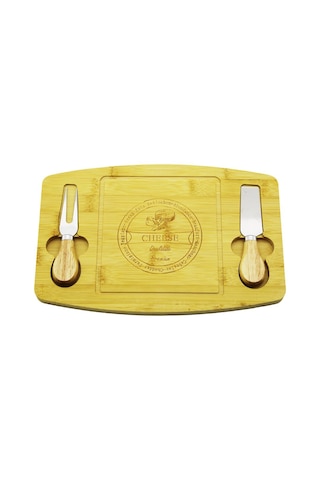 Bıçak Sağ-sol 19x29cm -1.5cm Ahşap Bambu Kahvaltı Peynir Sunum Tabak 2peynir Bıçak Ahşap Saplı 5324 Açık Gri