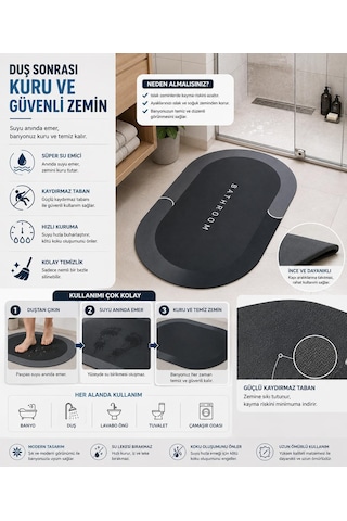Sihirli Banyo Paspası 38x58 Cm - Süper Su Emici, Kaydırmaz Ve Hızlı Kuruyan Oval Çok Renkli