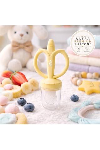 Tgm Baby Meyve Besleyici Ve Ultra Premium Silikon Diş Kaşıyıcı Muzzy Açık Sarı