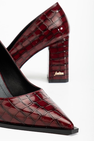 Suins Premium Kevin Model Kadın Kalın Topuklu Kroko Stiletto Ayakkabı Bordo