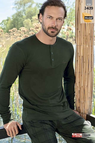 Erkek Aydoğan Modal Uzun Kol Pijama Takımı 3439 Haki Haki