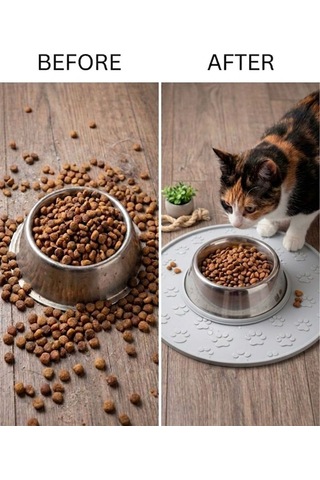 Silikon Mama Matı Kedi & Köpek İçin Kaymaz, Yıkanabilir, Havuzlu Mama Altlığı