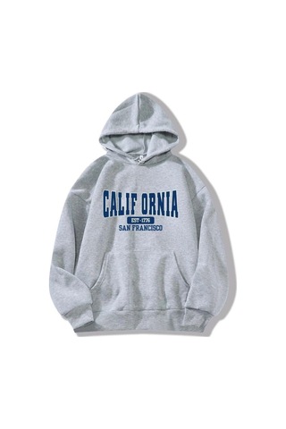 Califor Ornia 1776 Sweatshirt - Gri Baskılı Oversize Kışlık Kalın Kapüşonlu Gri
