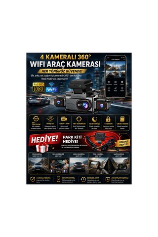 4 Kamera + 360 Görüş + Wifi + Gece Görüşü + Park Kiti Hediye