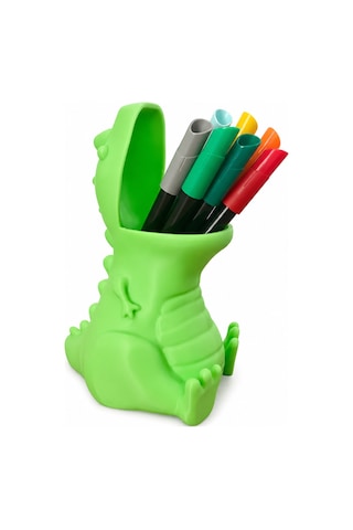 Dinozor Tasarım Kalemlik 10 Cm -masaüstü Organizer Sert Plastik Eğlenceli Kalem Tutucu Siyah - Beyaz