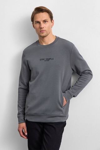Backandbond Antrasit Bisiklet Yaka Gizli Fermuarlı Sweatshirt