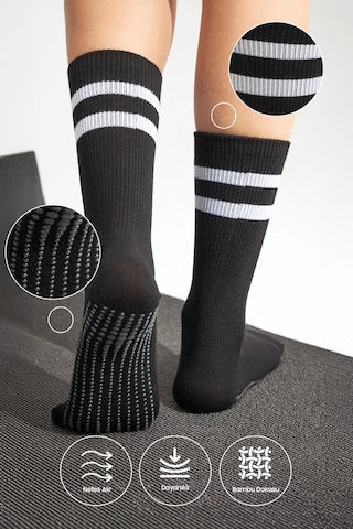 Bambu Kadın Siyah Kaydırmaz Taban Silikon Baskı Yoga Fitness Pilates Bale Dans Tenis Çorabı Çok Renkli
