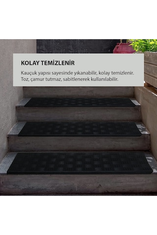 Siyah Plastik Kaydırmaz Dış Mekan Merdiven Basamak Paspası