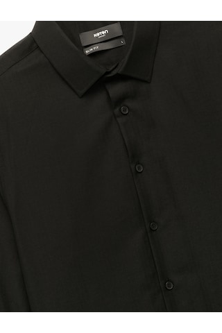 Koton Slim Fit Yarım İtalyan Yaka Uzun Kollu Gömlek Siyah 6wam60157hw Siyah