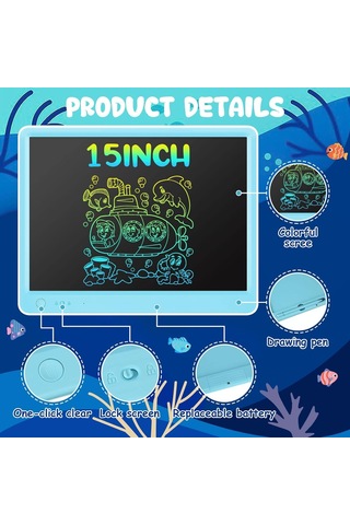 2 Adet Lcd Yazı Tableti 15 İnç Renkli Ekran Çizim Pedi Silinebilir Yeniden Kullanılabilir Elektronik Çocuk Çizim T
