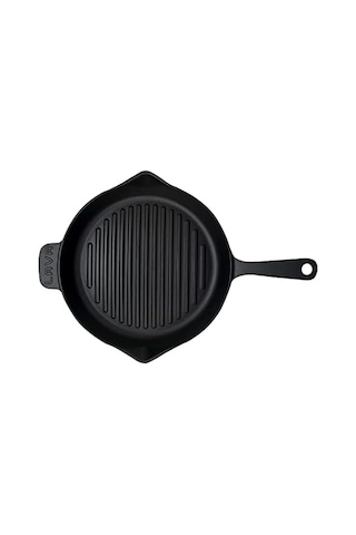 Döküm Yuvarlak Izgara Tava, Metal Kulplu, Konkav Taban, 28 Cm Açık Bakır