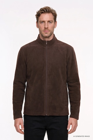 Ac&Co / Altınyıldız Classics Erkek Kahverengı Anti-pilling Tüylenme Yapmayan Standart Fit Bato Yaka Sweatshirt Polar Ceket Kahverengi