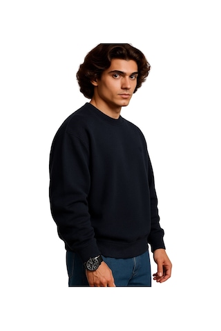 Erkek Büyük Beden 122 Kilo-158 Kilo Arası İçin Uygun Geniş Kalıp Bisiklet Yaka Pamuklu Selanik Kazak Lacivert