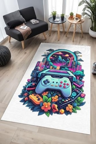 Mertens Şönil Oyuncu Odası Halısı Kaymaz Pamuk Tabanlı Yıkanabilir Antibakteriyel Gamer, Gaming Halısı 120x180 Diğer
